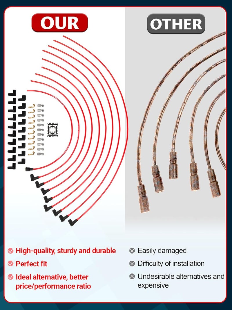 Ntoauto 4040C Spark Plug Wire Set- 8mm - Super Stock Universal with Graphite Core - Red Wire with Red 90 Degree Boots - Image 5